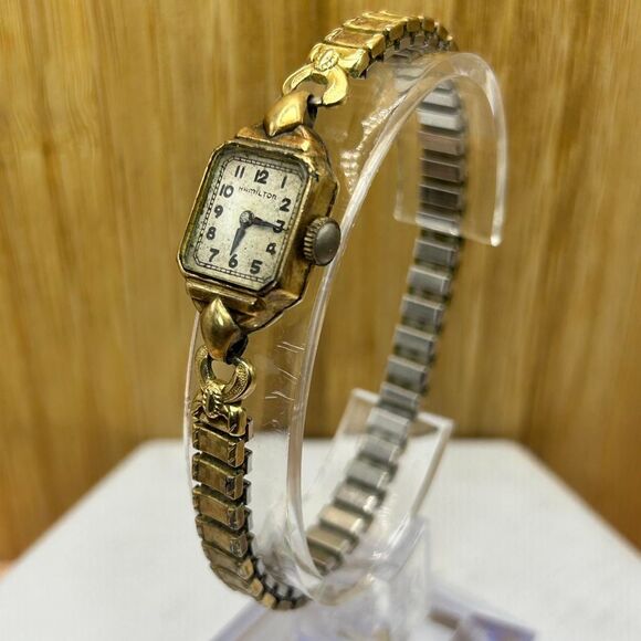 Hamilton 10k Gold Filled L & K Ladies Wristwatch Speidel Stretch Band Works VTG - Picture 2 of 6